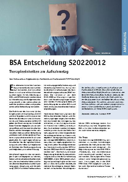 Vorschauseite 1: BSA Entscheidung S20220012 Therapieeinheiten am Aufnahmetag