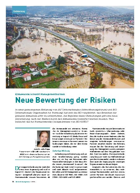 Vorschauseite 1: Klimawandel erreicht Managementnormen: Neue Bewertung der Risiken