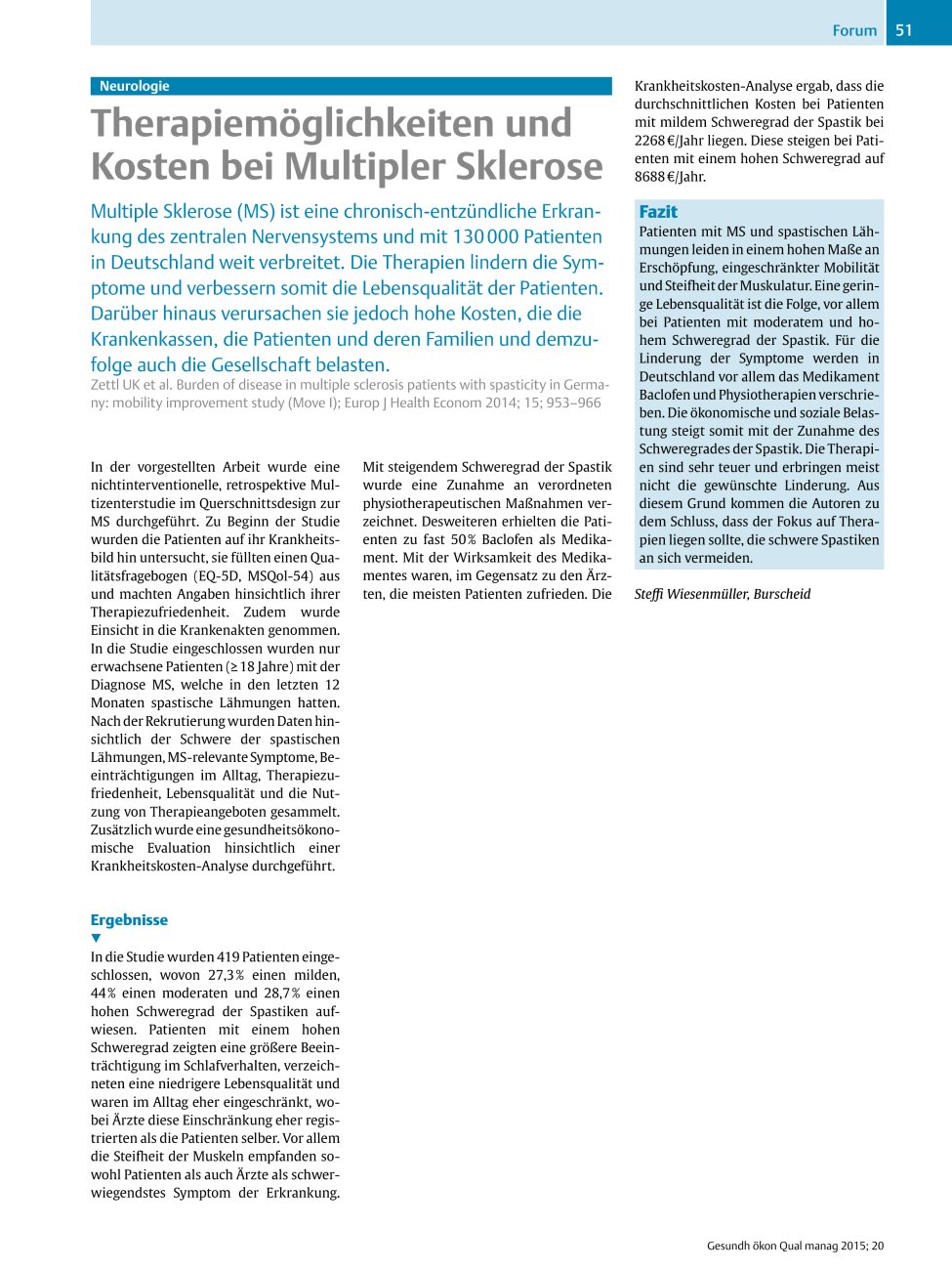 Vorschauseite 1: Neurologie – Therapiemöglichkeiten und Kosten bei Multipler Sklerose