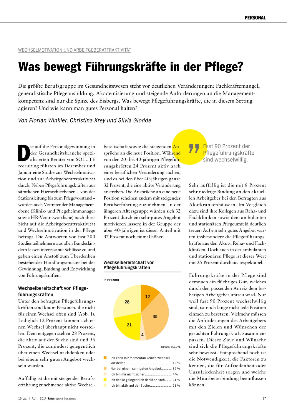 Vorschauseite 1: Wechselmotivation und Arbeitgeberattraktivität: Was bewegt Führungskräfte in der Pflege?