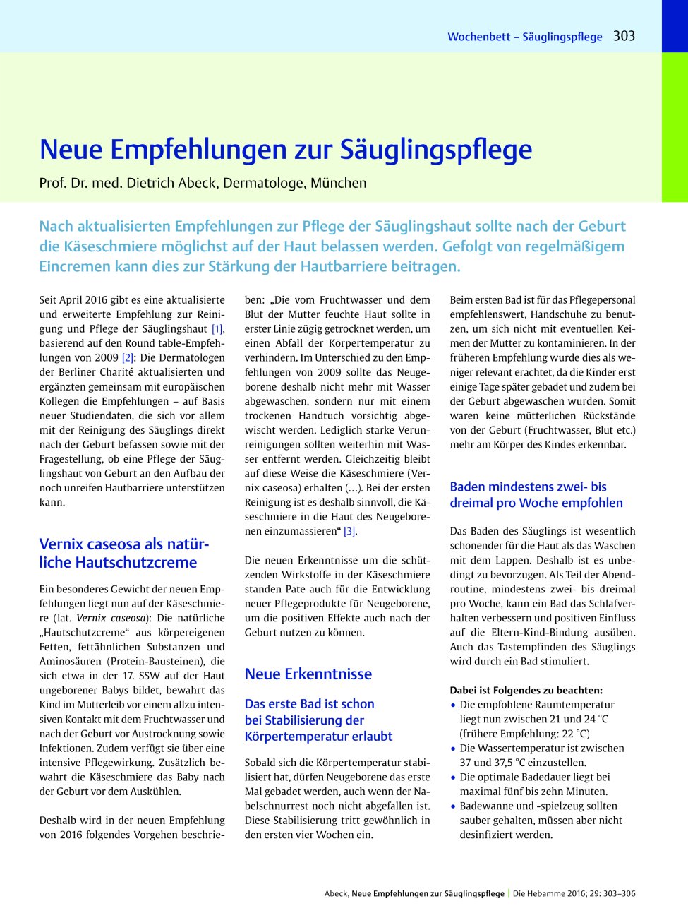 Vorschauseite 1: Neue Empfehlungen zur Säuglingspflege