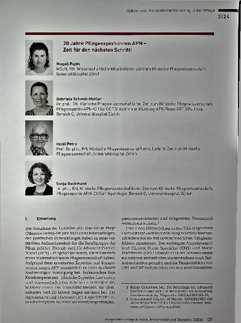 Vorschauseite 1: 20 Jahre Pflegeexpert: innen APN - Zeit für den nächsten Schritt!