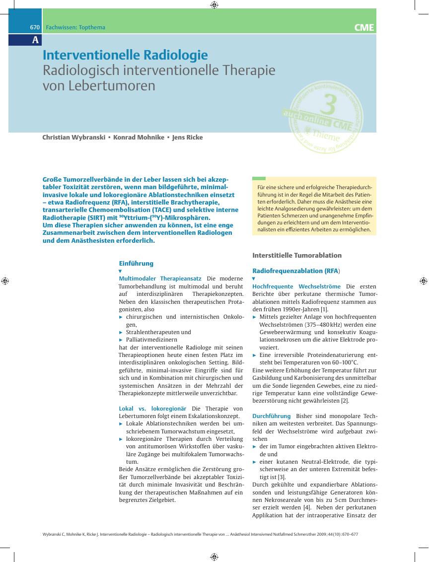 Vorschauseite 1: Radiologisch interventionelle Therapie von Lebertumoren