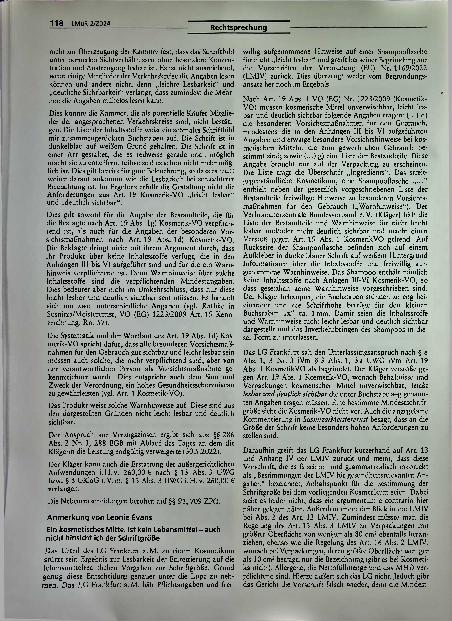 Vorschauseite 2: Rechtsprechung zur Mindestschriftgröße auf der Verpackung von kosmetischen Mitteln
