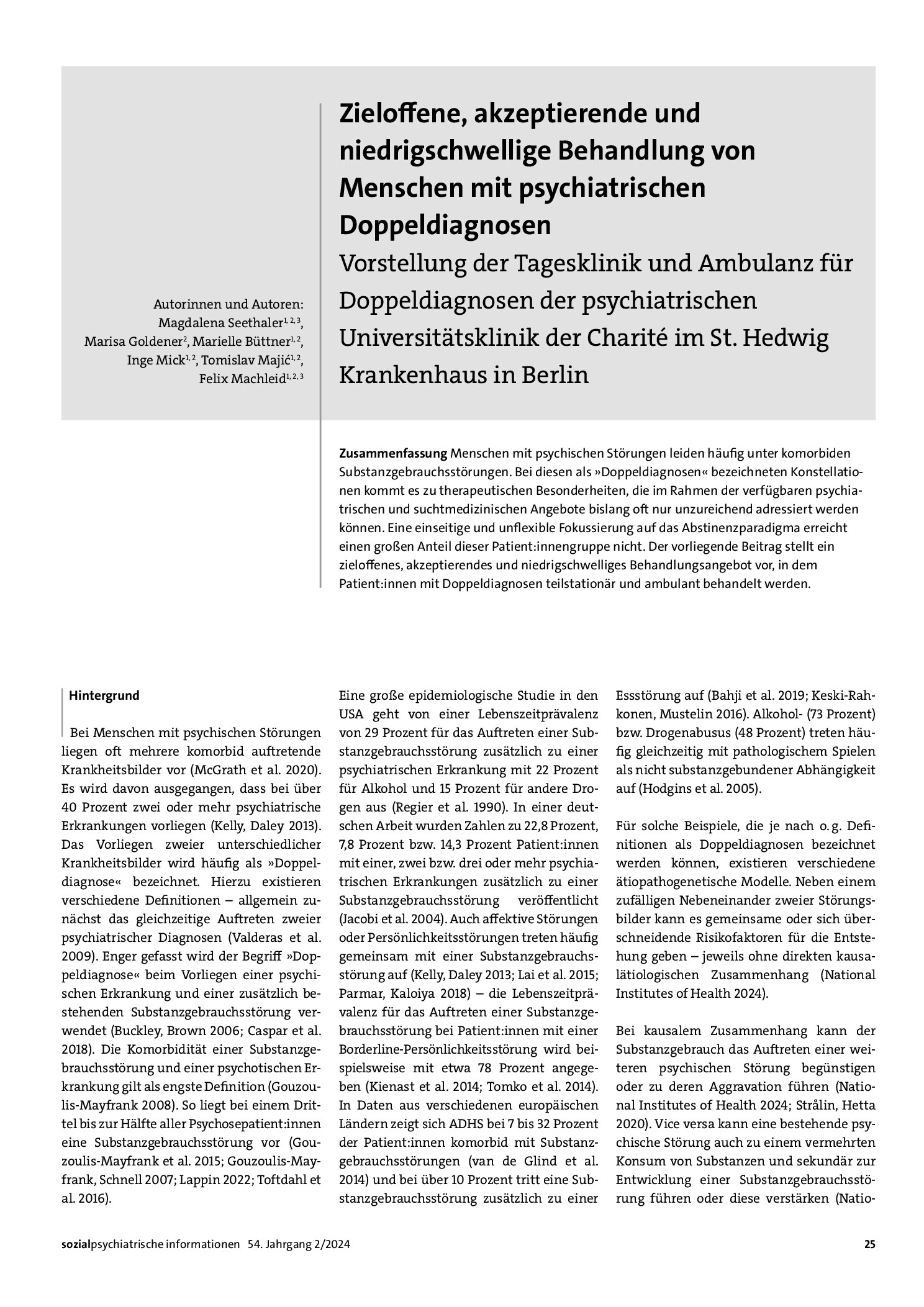 Vorschauseite 1: Zieloffene, akzeptierende und niedrigschwellige Behandlung von Menschen mit psychiatrischen Doppeldiagnosen