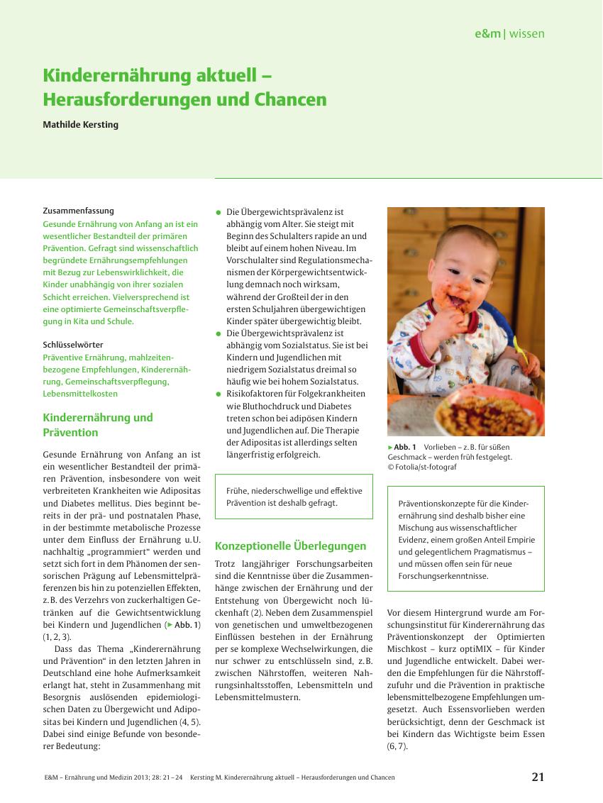 Vorschauseite 1: Kinderernährung aktuell – Herausforderungen und Chancen