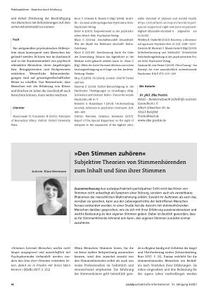 Vorschauseite 1: »Den Stimmen zuhören« Subjektive Theorien von Stimmenhörenden zum Inhalt und Sinn ihrer Stimmen