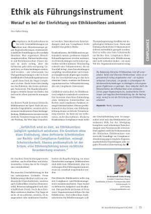 Vorschauseite 1: Ethik als Führungsinstrument Worauf es bei der Einrichtung von Ethikkomitees ankommt