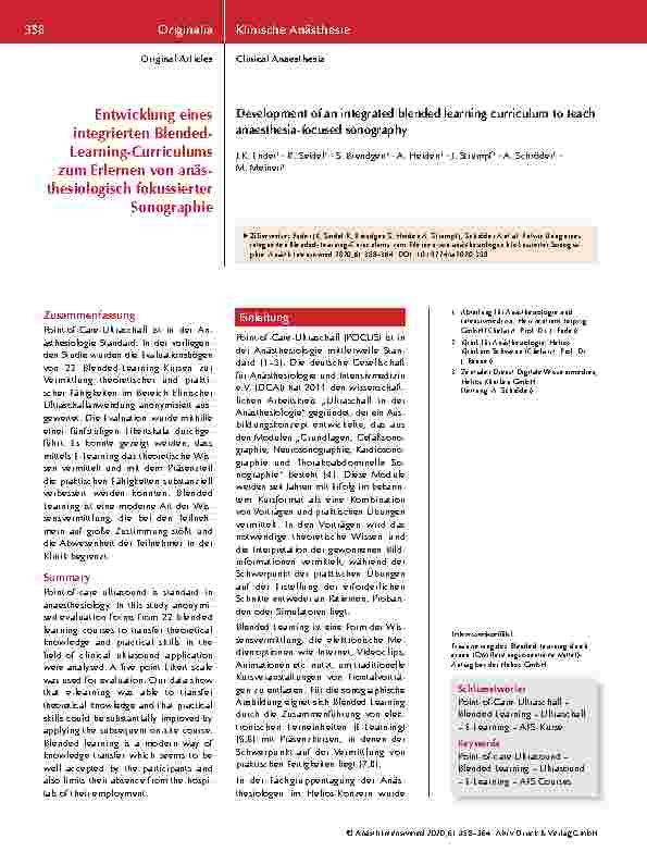 Vorschauseite 1: Entwicklung eines integrierten Blended Learning-Curriculums zum Erlernen von anästhesiologisch fokussierter Sonographie
