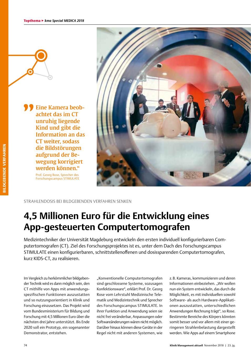 Vorschauseite 1: Strahlendosis bei Bildgebenden Verfahren Senken: 4,5 Millionen Euro für die Entwicklung eines App-gesteuerten Computertomografen