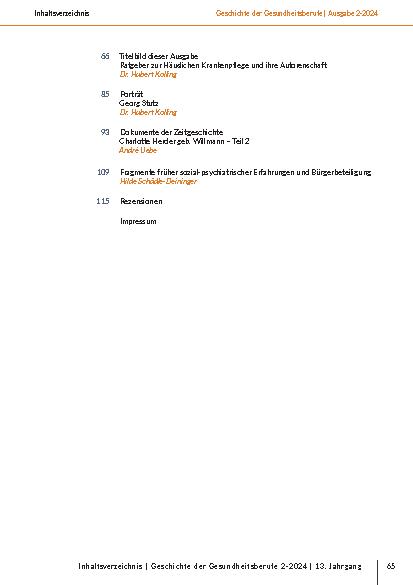Vorschauseite 3: Geschichte der Gesundheitsberufe Heft 2-2024