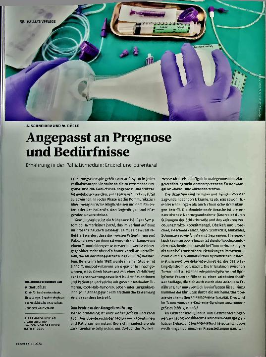 Vorschauseite 1: Angepasst an Prognose und Bedürfnisse Ernährung in der Palliativmedizin: Enteral und parenteral