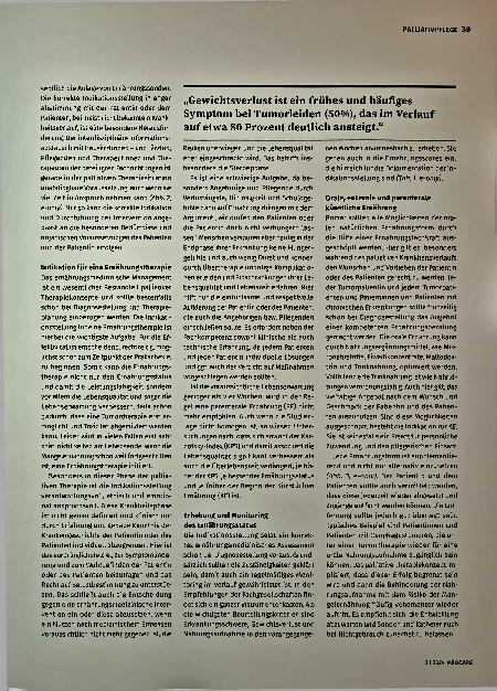Vorschauseite 2: Angepasst an Prognose und Bedürfnisse Ernährung in der Palliativmedizin: Enteral und parenteral