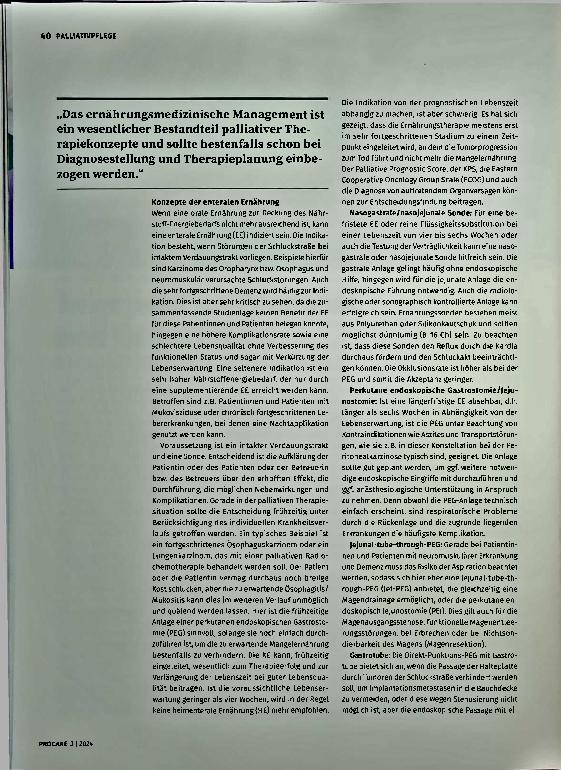 Vorschauseite 3: Angepasst an Prognose und Bedürfnisse Ernährung in der Palliativmedizin: Enteral und parenteral
