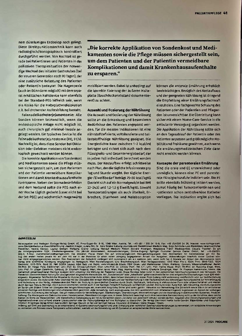 Vorschauseite 4: Angepasst an Prognose und Bedürfnisse Ernährung in der Palliativmedizin: Enteral und parenteral
