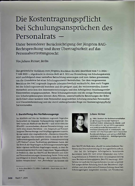 Vorschauseite 1: Die Kostentragungspflicht bei Schulungsansprüchen des Personalrats