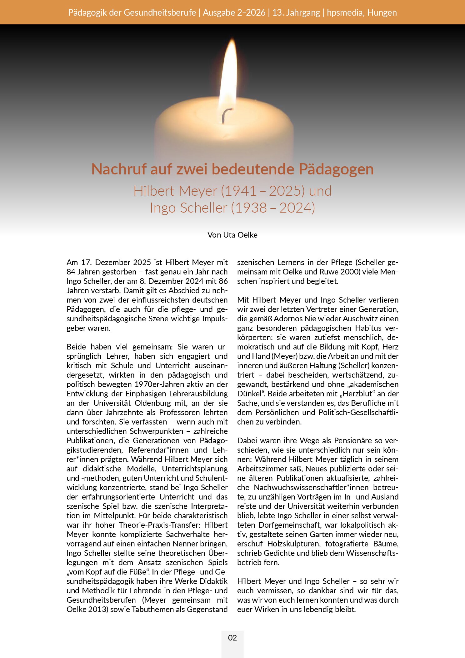 Vorschauseite 4: Pädagogik der Gesundheitsberufe. Gesamtausgabe 2-2026