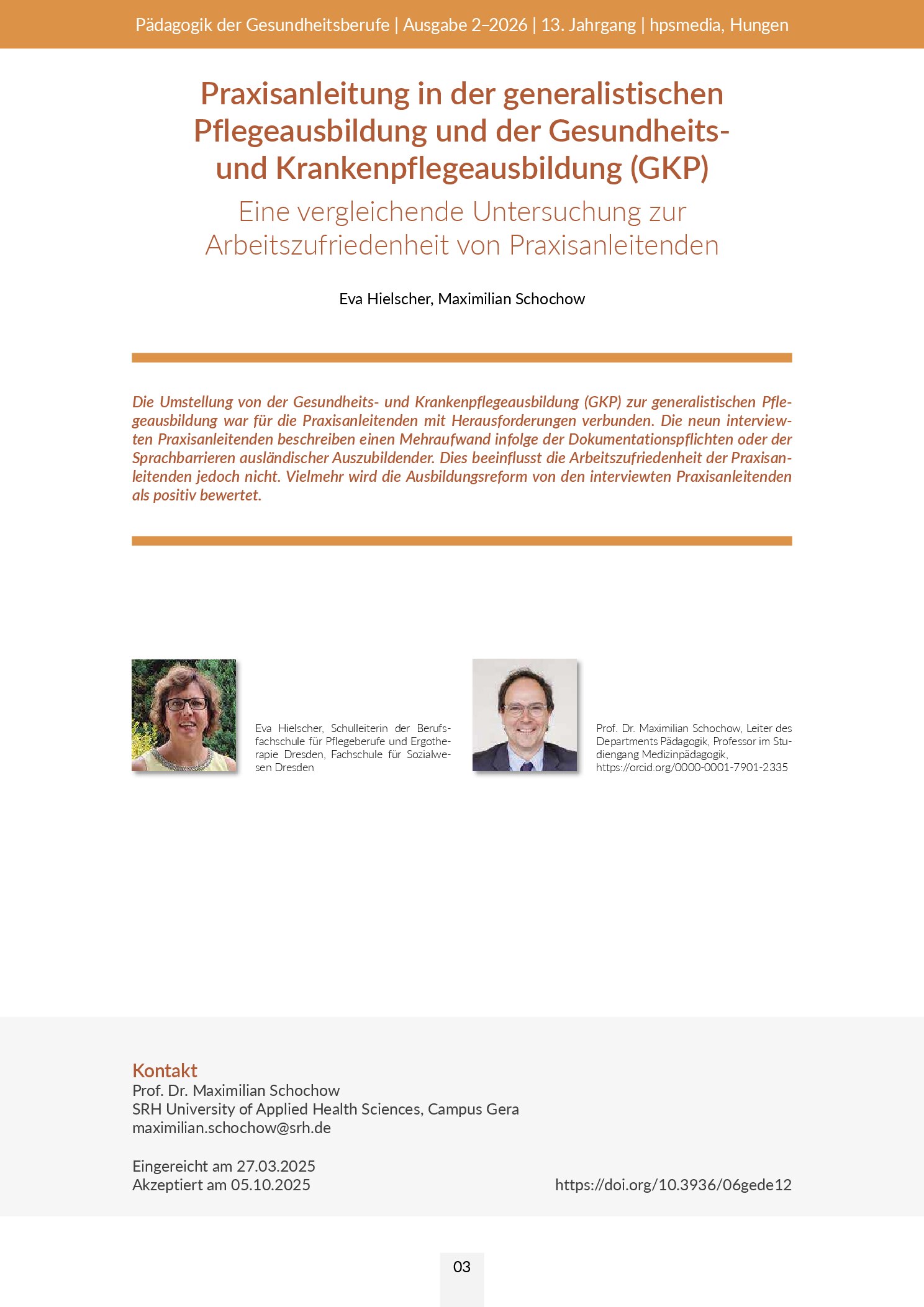 Vorschauseite 5: Pädagogik der Gesundheitsberufe. Gesamtausgabe 2-2026