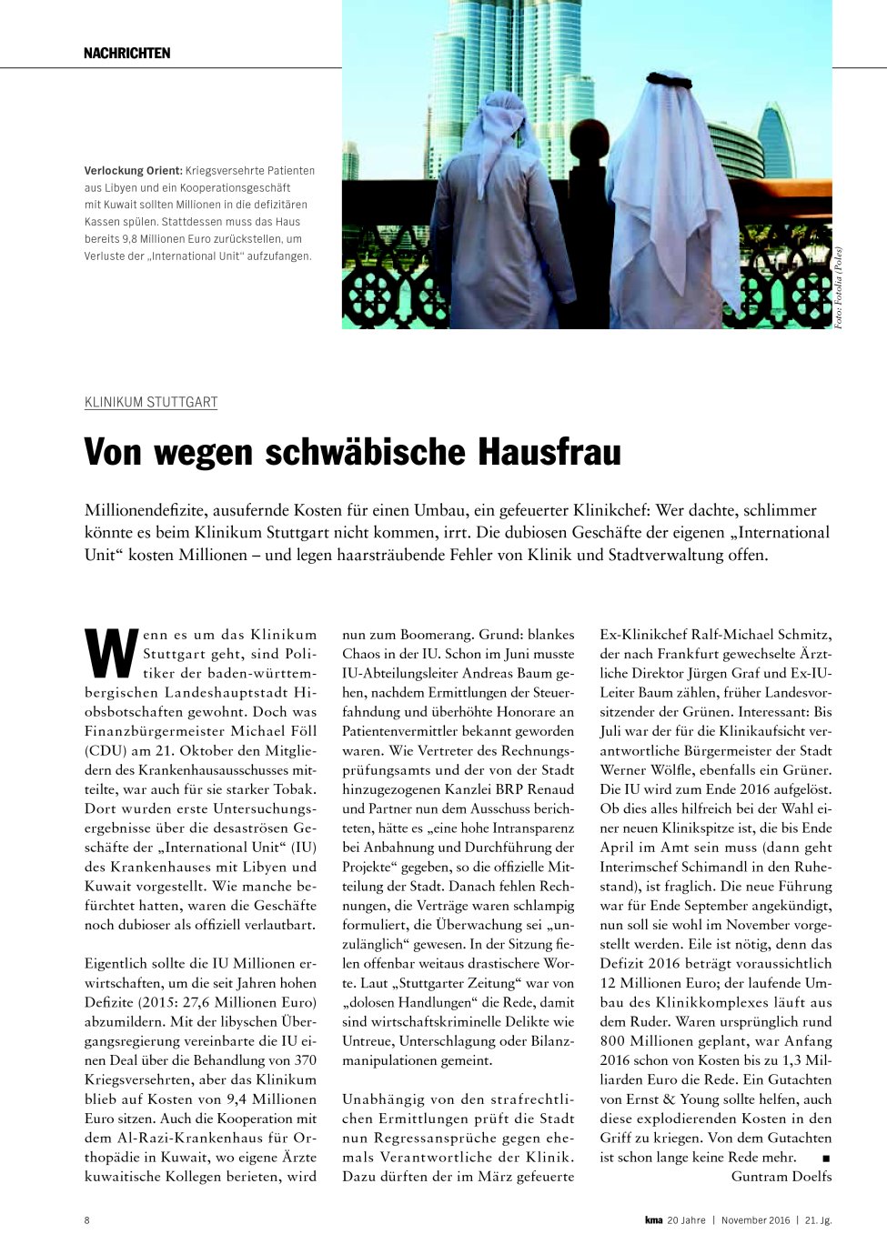 Vorschauseite 1: Klinikum Stuttgart: Von wegen schwäbische Hausfrau