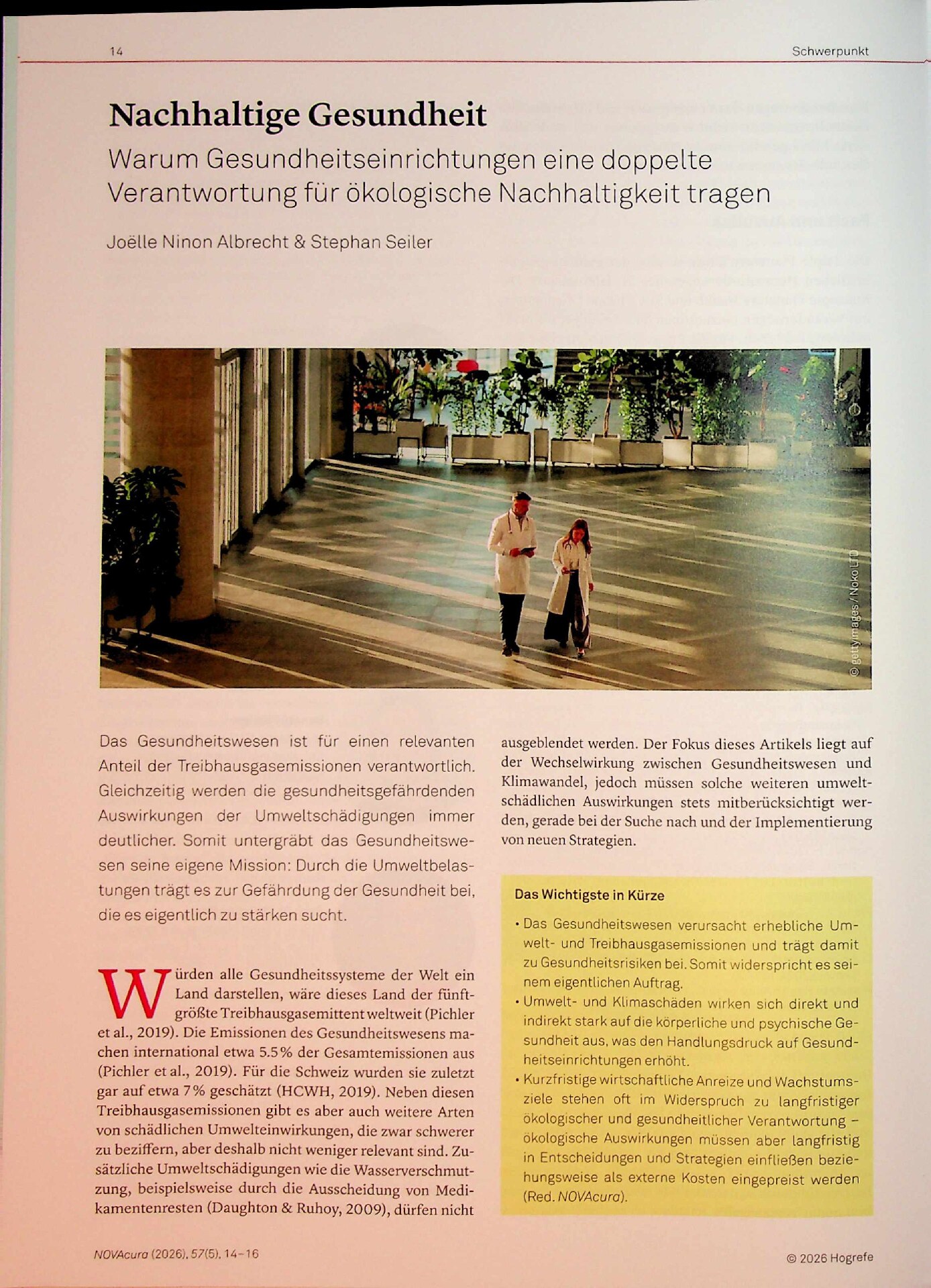 Vorschauseite 1: Nachhaltige Gesundheit: Warum Gesundheitseinrichtungen eine doppelte Verantwortung für ökologische Nachhaltigkeit tragen