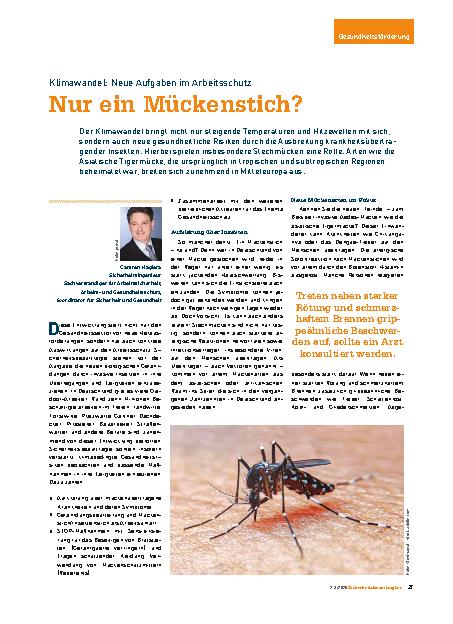 Vorschauseite 1: Klimawandel: Neue Aufgaben im Arbeitsschutz Nur ein Mückenstich?