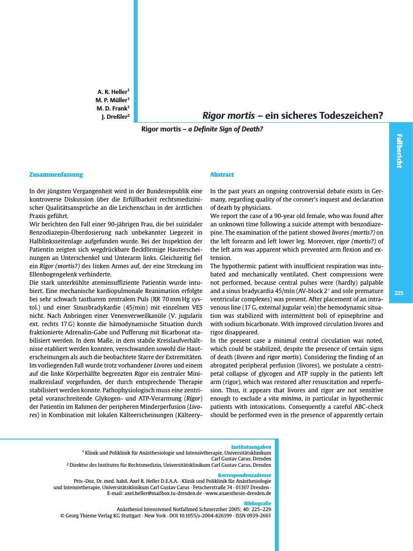 Vorschauseite 1: Rigor mortis - ein sicheres Todeszeichen?
