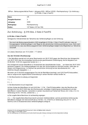 Vorschauseite 1: Zur Anhörung – § 319 Abs. 2 Satz 2 FamFG