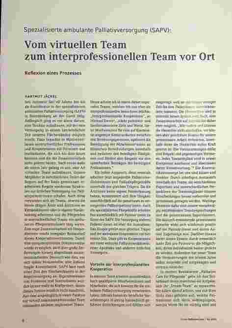 Vorschauseite 1: Spezialisierte ambulante Palliativversorgung (SAPV): Vom virtuellen Team zum interprofessionellen Team vor Ort.