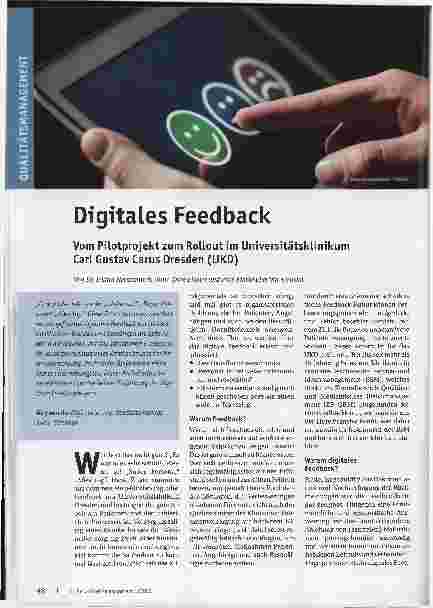 Vorschauseite 1: Digitales Feedback. Vom Pilotprojekt zum Rollout im Universitätsklinikum Carl Gustav Carus Dresden (UKD)