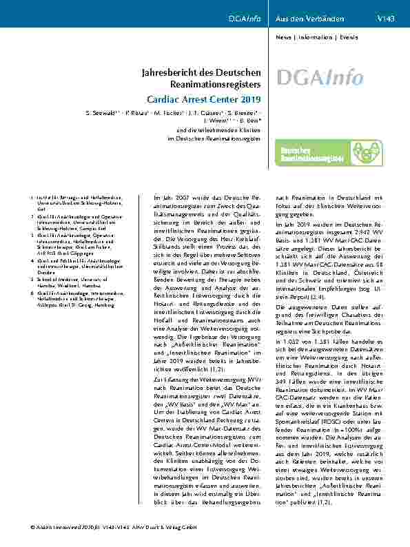 Vorschauseite 1: Jahresbericht des Deutschen Reanimationsregisters Cardiac Arrest Center 2019