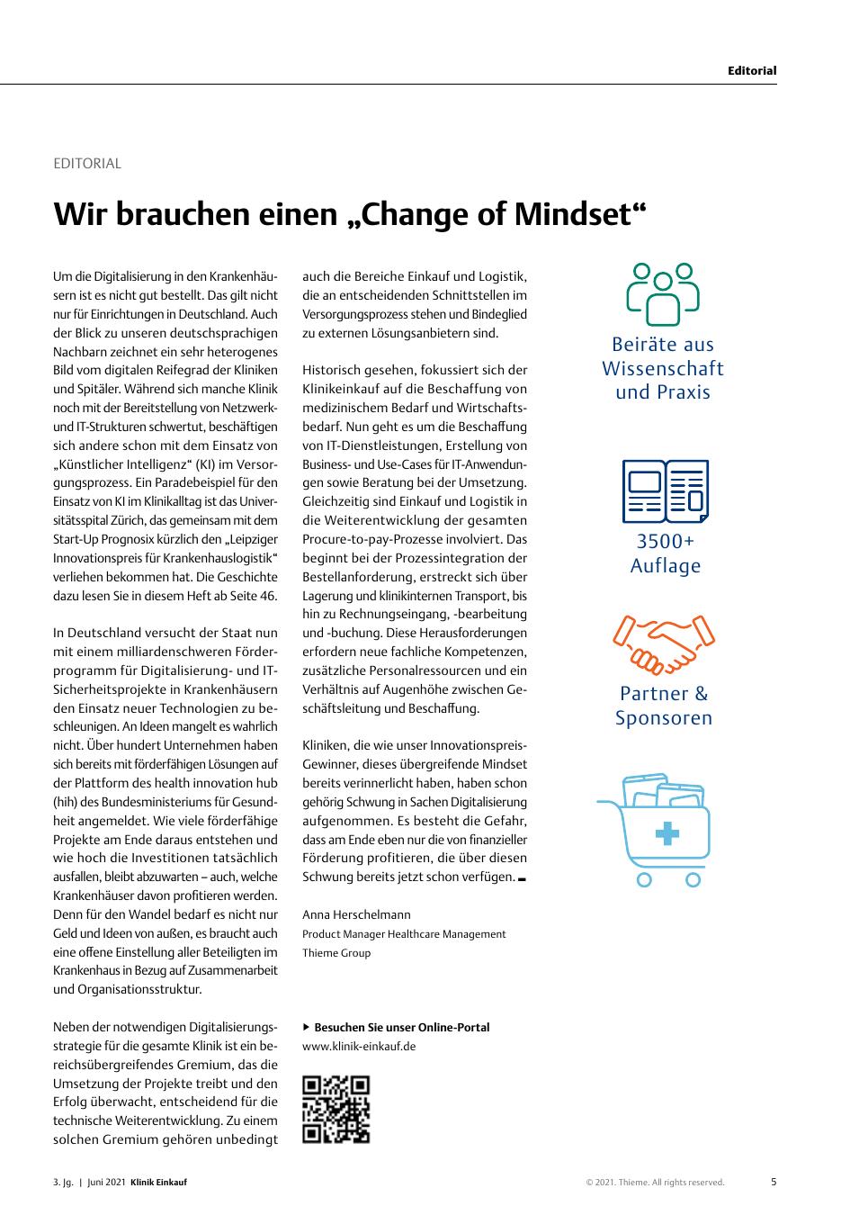 Vorschauseite 1: Wir brauchen einen „Change of Mindset“.