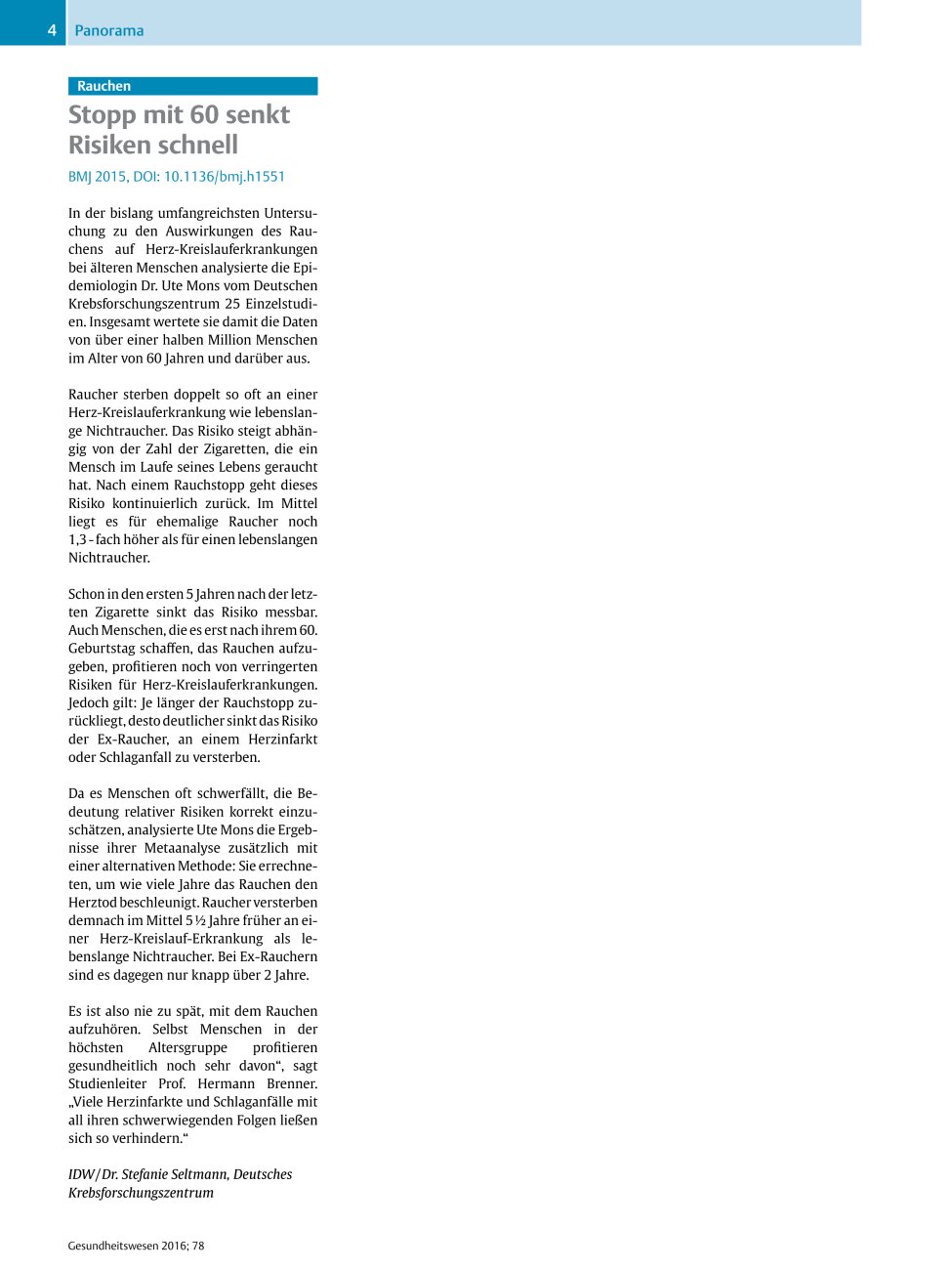 Vorschauseite 1: Stopp mit 60 senkt Risiken schnell