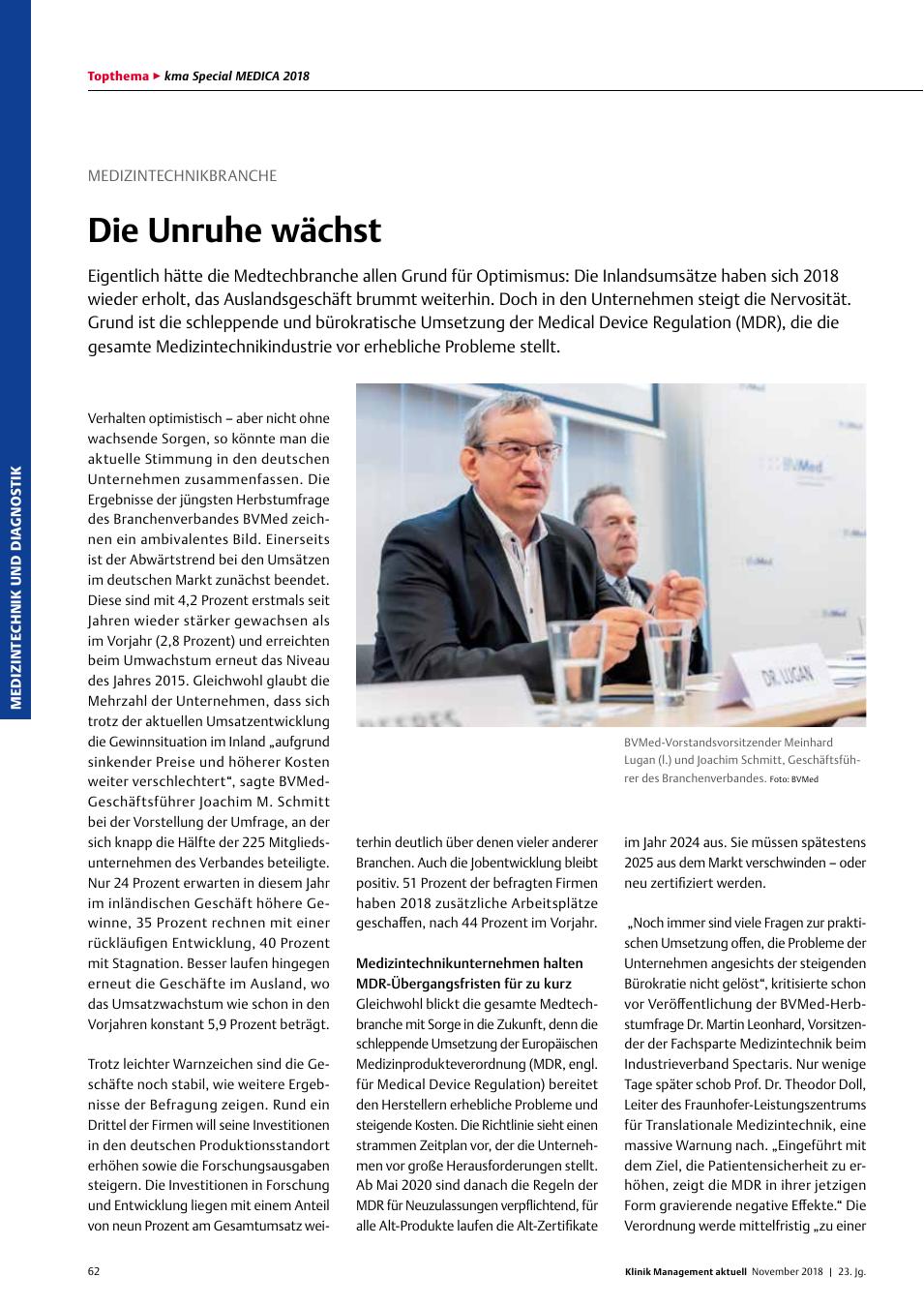 Vorschauseite 1: Medizintechnikbranche: Die Unruhe wächst