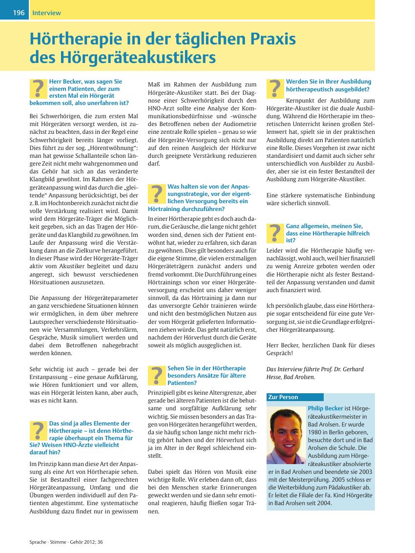 Vorschauseite 1: Hörtherapie in der täglichen Praxis des Hörgeräteakustikers