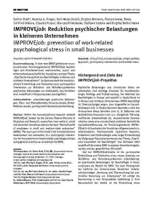 Vorschauseite 1: IMPROVEjob: Reduktion psychischer Belastungen in kleineren Unternehmen