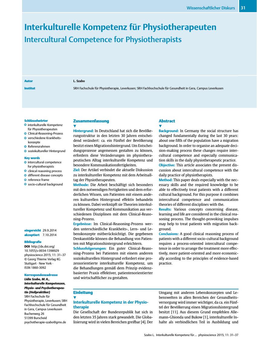 Vorschauseite 1: Interkulturelle Kompetenz für Physiotherapeuten