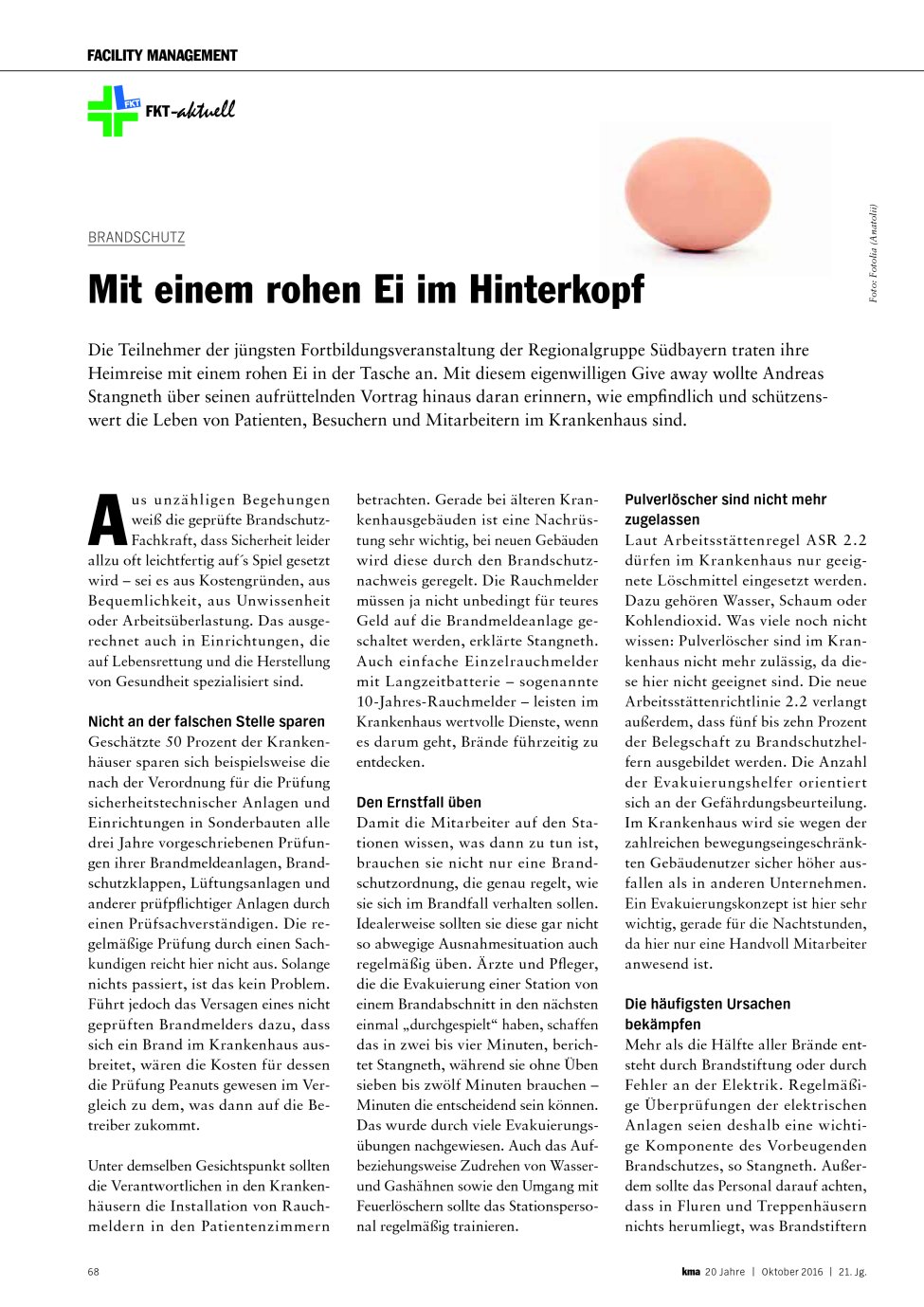 Vorschauseite 1: Brandschutz: Mit einem rohen Ei im Hinterkopf