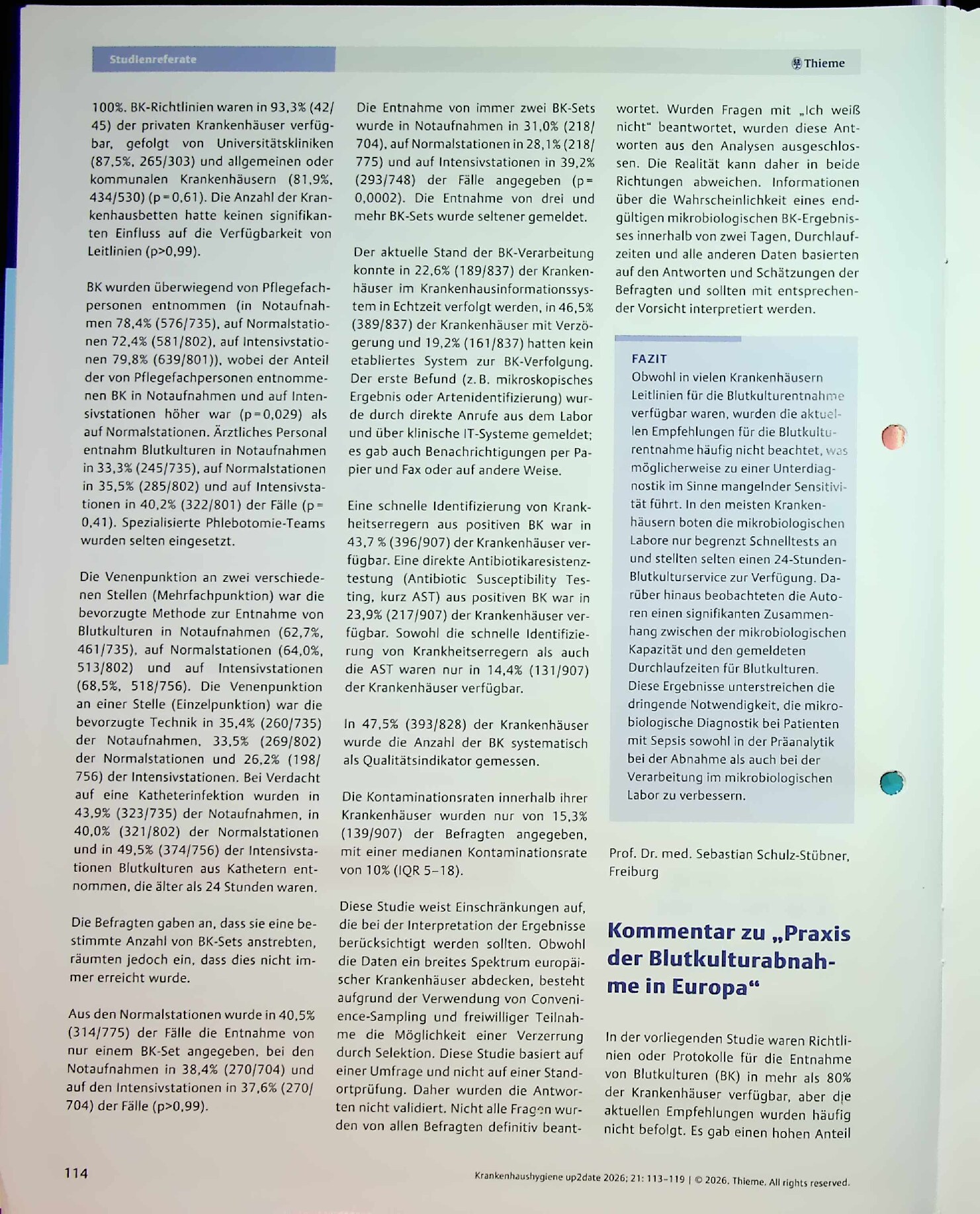 Vorschauseite 2: Praxis der Blutkulturabnahme in Europa