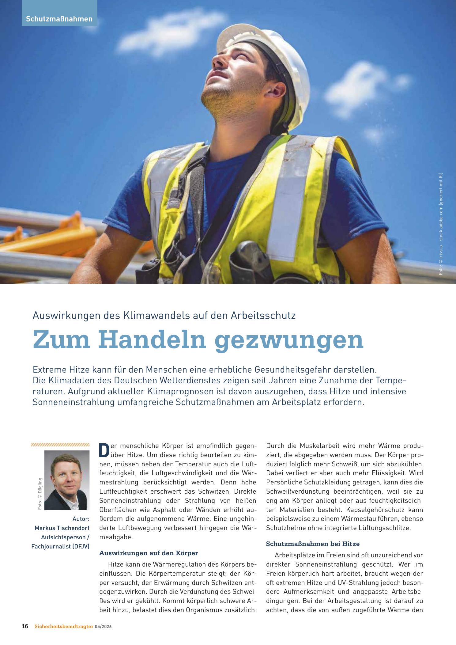Vorschauseite 1: Auswirkungen des Klimawandels auf den Arbeitsschutz . Zum Handeln gezwungen
