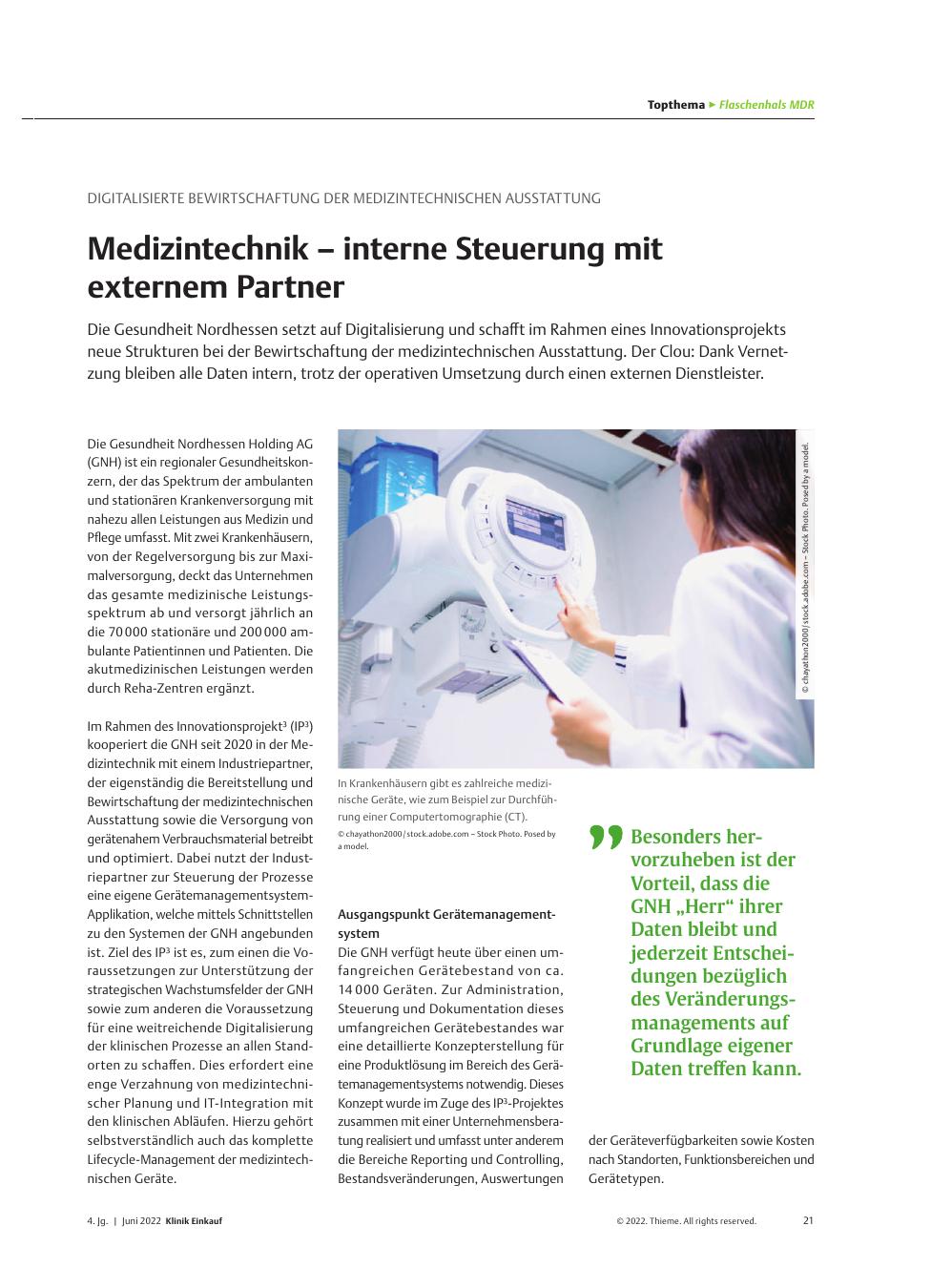 Vorschauseite 1: Digitalisierte Bewirtschaftung der Medizintechnischen Ausstattung: Medizintechnik – interne Steuerung mit externem Partner