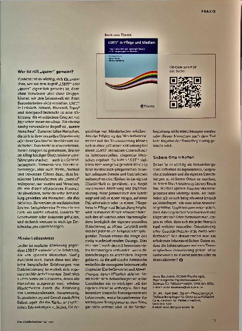Vorschauseite 2: In Frieden sterben - auch als queerer Mensch. Für eine diversitätssensible Palliativarbeit.