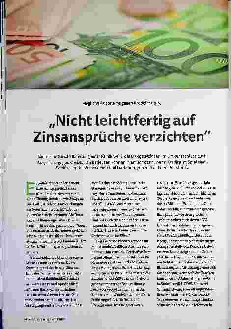 Vorschauseite 1: Mögliche Ansprüche gegen Kreditinstitute „Nicht leichtfertig auf Zinsansprüche verzichten"
