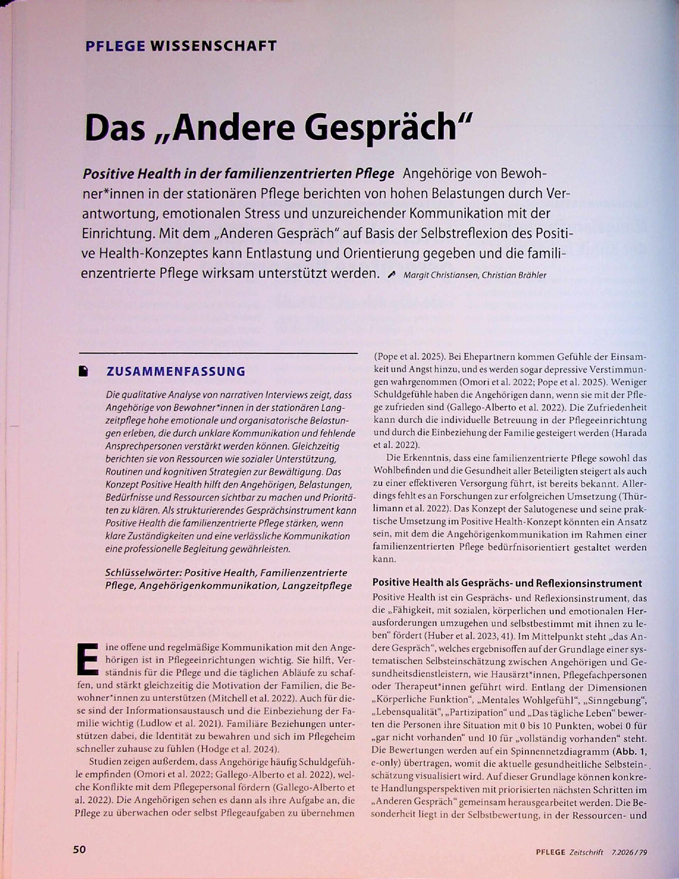 Vorschauseite 1: Das „Andere Gespräch“: Positive Health in der familienzentrierten Pflege