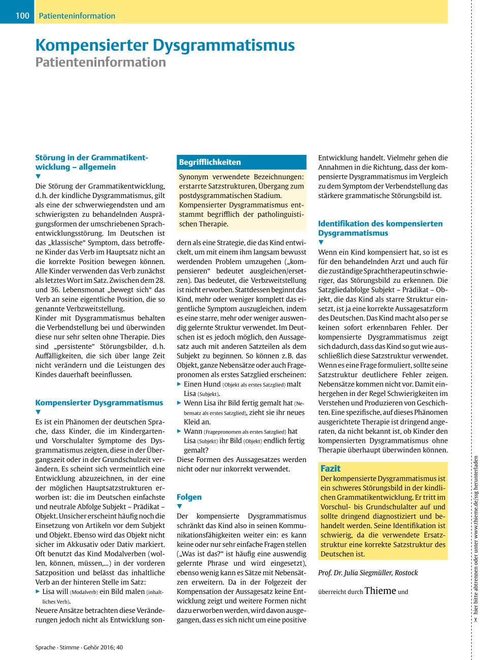 Vorschauseite 1: Kompensierter Dysgrammatismus