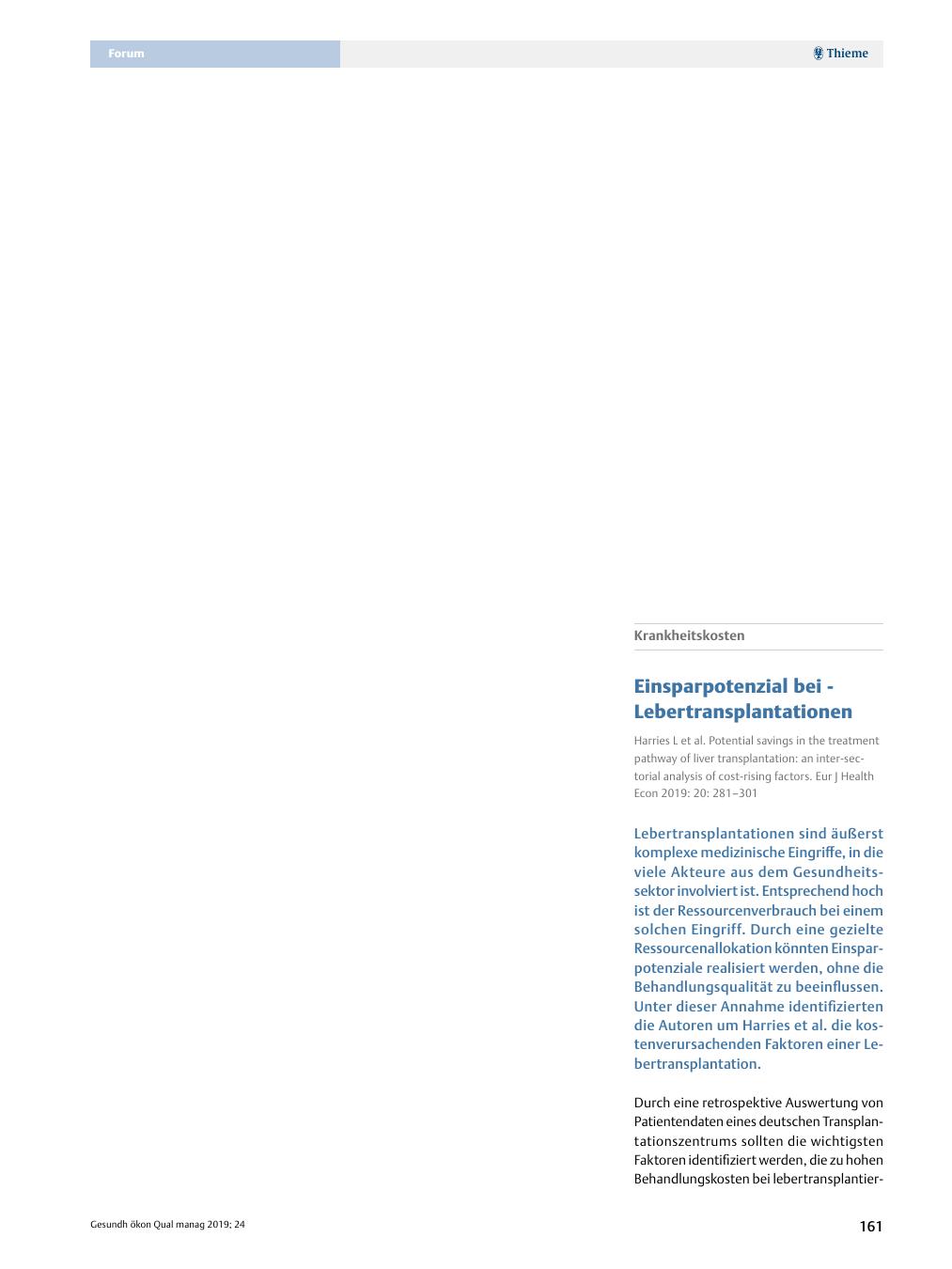 Vorschauseite 1: Krankheitskosten – Einsparpotenzial bei Lebertransplantationen