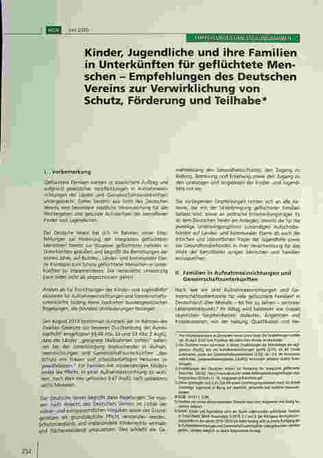 Vorschauseite 1: Kinder, Jugendliche und ihre Familien in Unterkünften für geflüchtete Menschen - Empfehlungen des Deutschen Vereins zur Verwirklichung von Schutz, Förderung und Teilhabe.