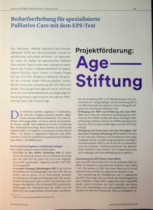 Vorschauseite 1: Bedarfserhebung für spezialisierte Palliative Care mit dem EPS-Test