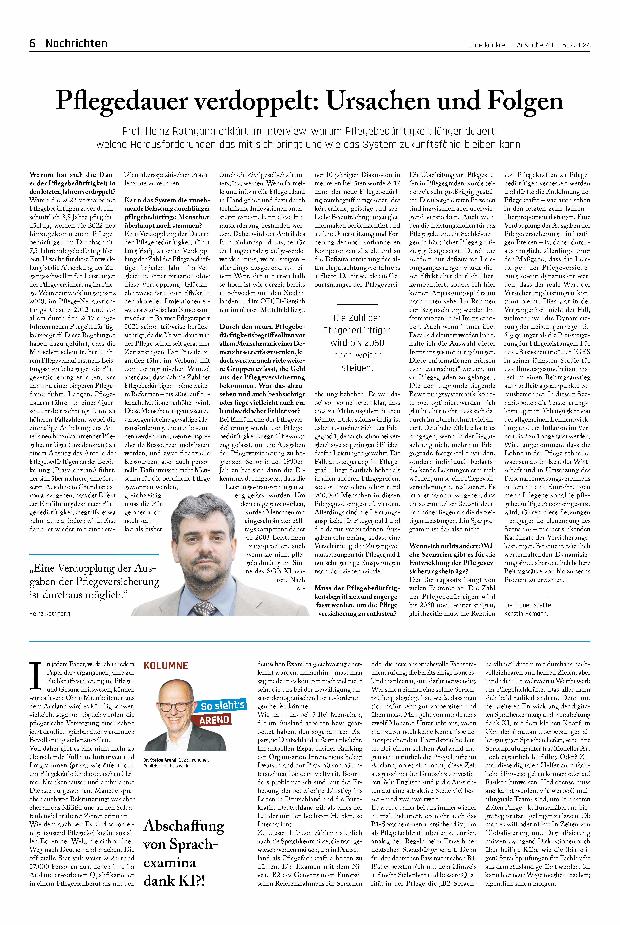 Vorschauseite 1: Pflegedauer verdoppelt: Ursachen und Folgen