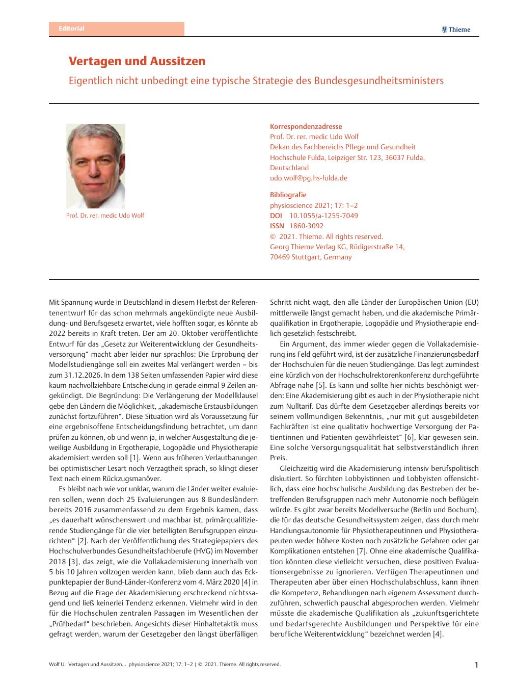 Vorschauseite 1: Vertagen und Aussitzen – Eigentlich nicht unbedingt eine typische Strategie des Bundesgesundheitsministers