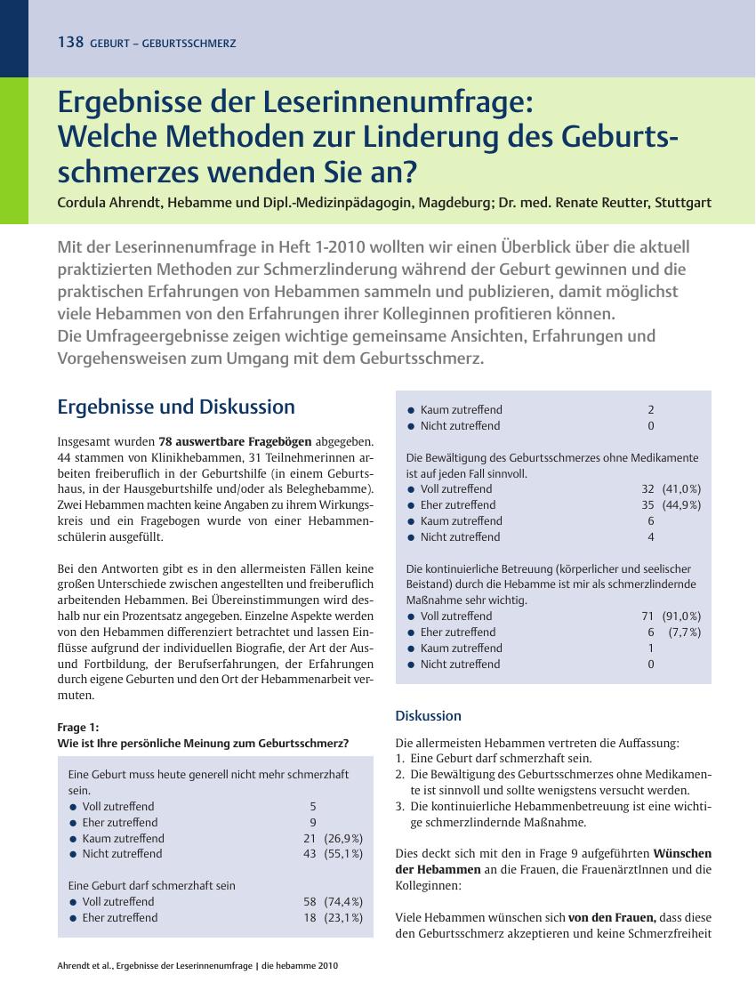 Vorschauseite 1: Ergebnisse der Leserinnenumfrage: Welche Methoden zur Linderung des Geburtsschmerzes wenden Sie an?